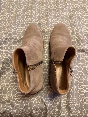 Cole Haan Taupe Suede Zip Ankle Boots